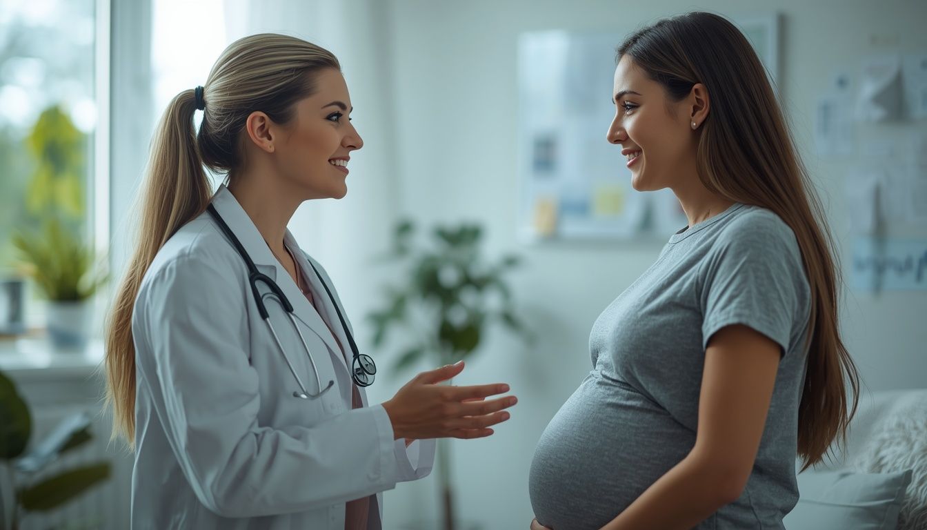 Doctor discussing gestational diabetes diagnosis and prenatal care