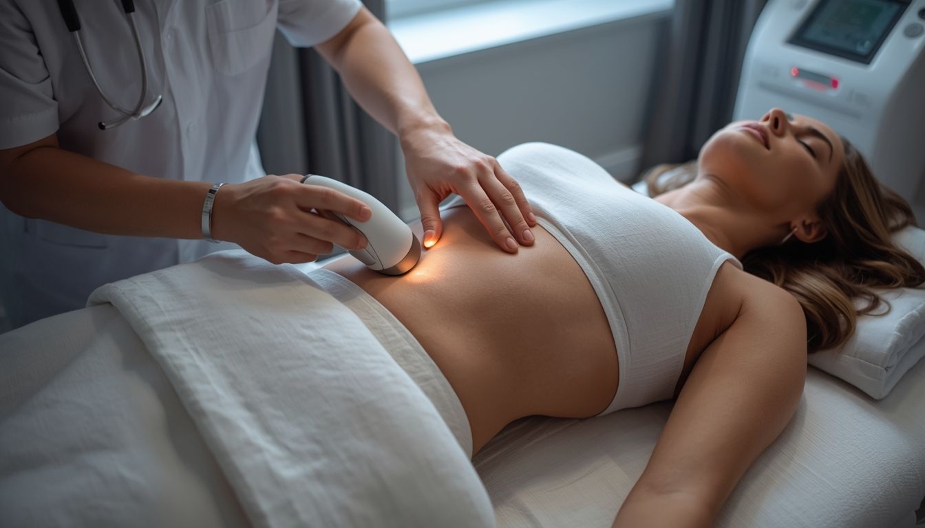Woman receiving non-surgical vaginal rejuvenation treatment in a modern clinic