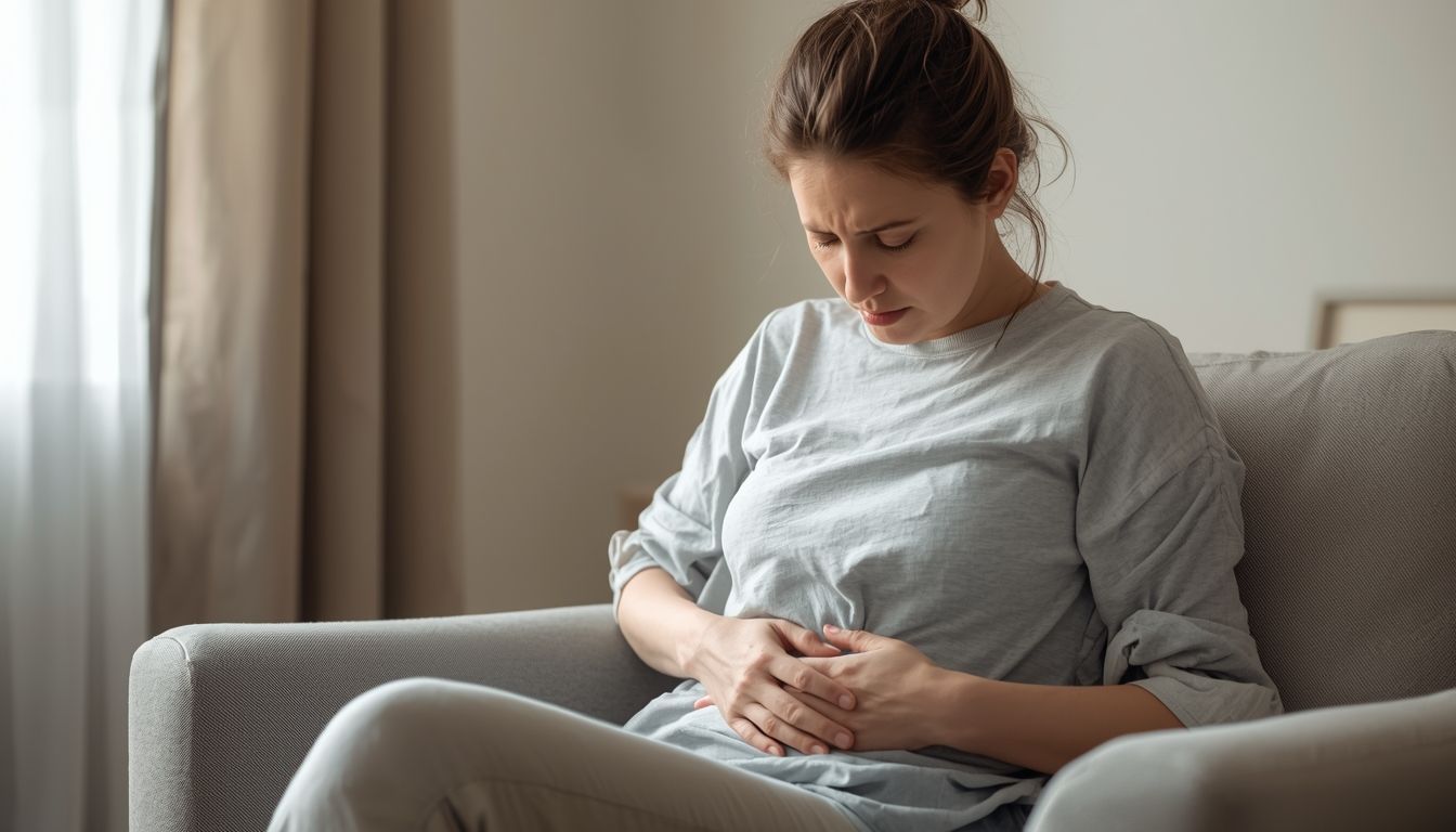 Woman experiencing bladder discomfort at home