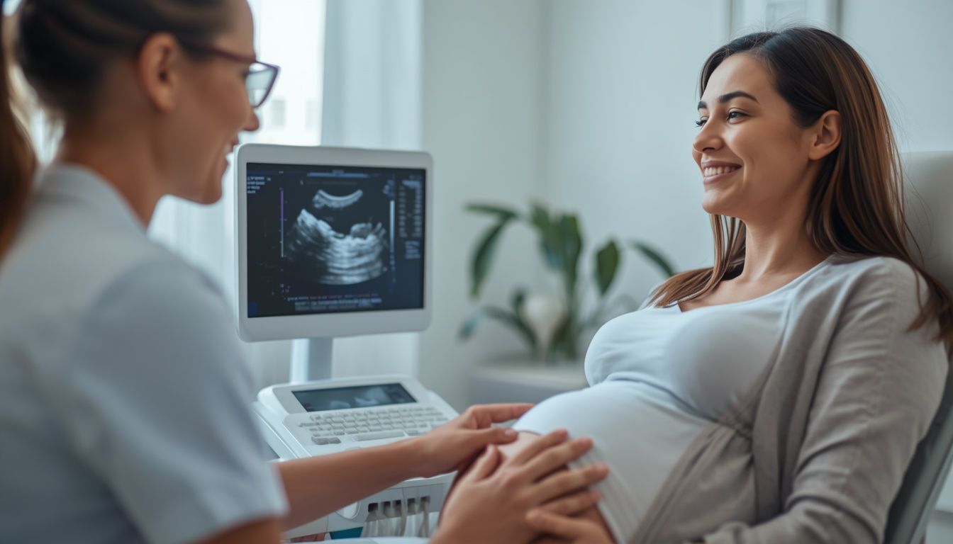 Pregnant woman receiving a prenatal ultrasound during a high-risk pregnancy appointment