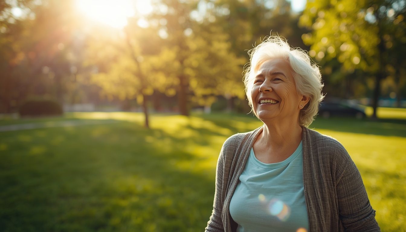 Healthy woman in her 40s enjoying an outdoor walk, representing women's hormone health
