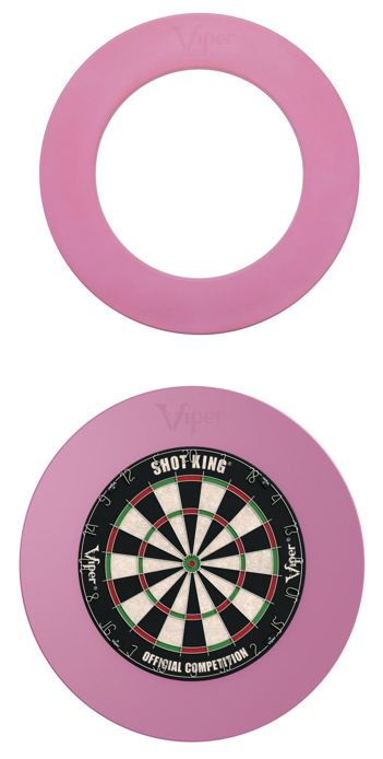 A dart board with two pink rings around it on a white background.