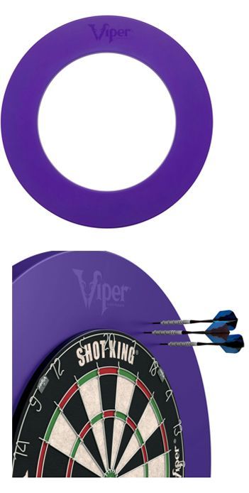 A dart board with three darts on it and a purple ring around it.