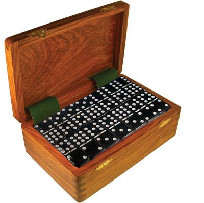 Domino Double Nine Black In Dovetail Jointed Sheesham Wood Box Jumbo Tournament Size With Spinners