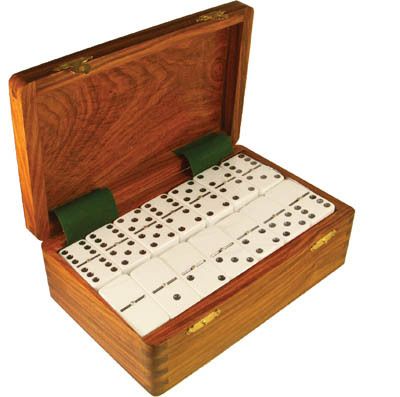 Domino Double Nine White In Dovetail Jointed Sheesham Wood Box Jumbo Tournament Size With Spinners
