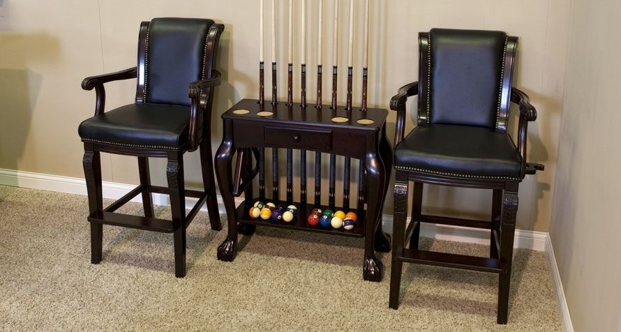 Two Chairs Next To Cue Rack