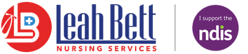 The logo for leah bett nursing services is red and blue