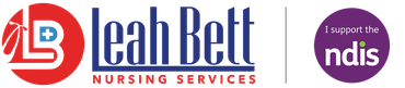 The logo for leah bett nursing services is red and blue