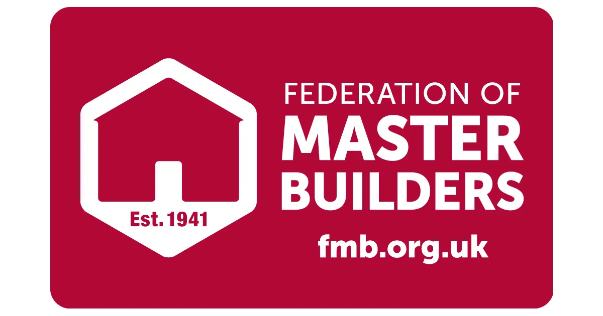 Federation of Master Builders logo on red background with website fmb.org.uk and Est. 1941