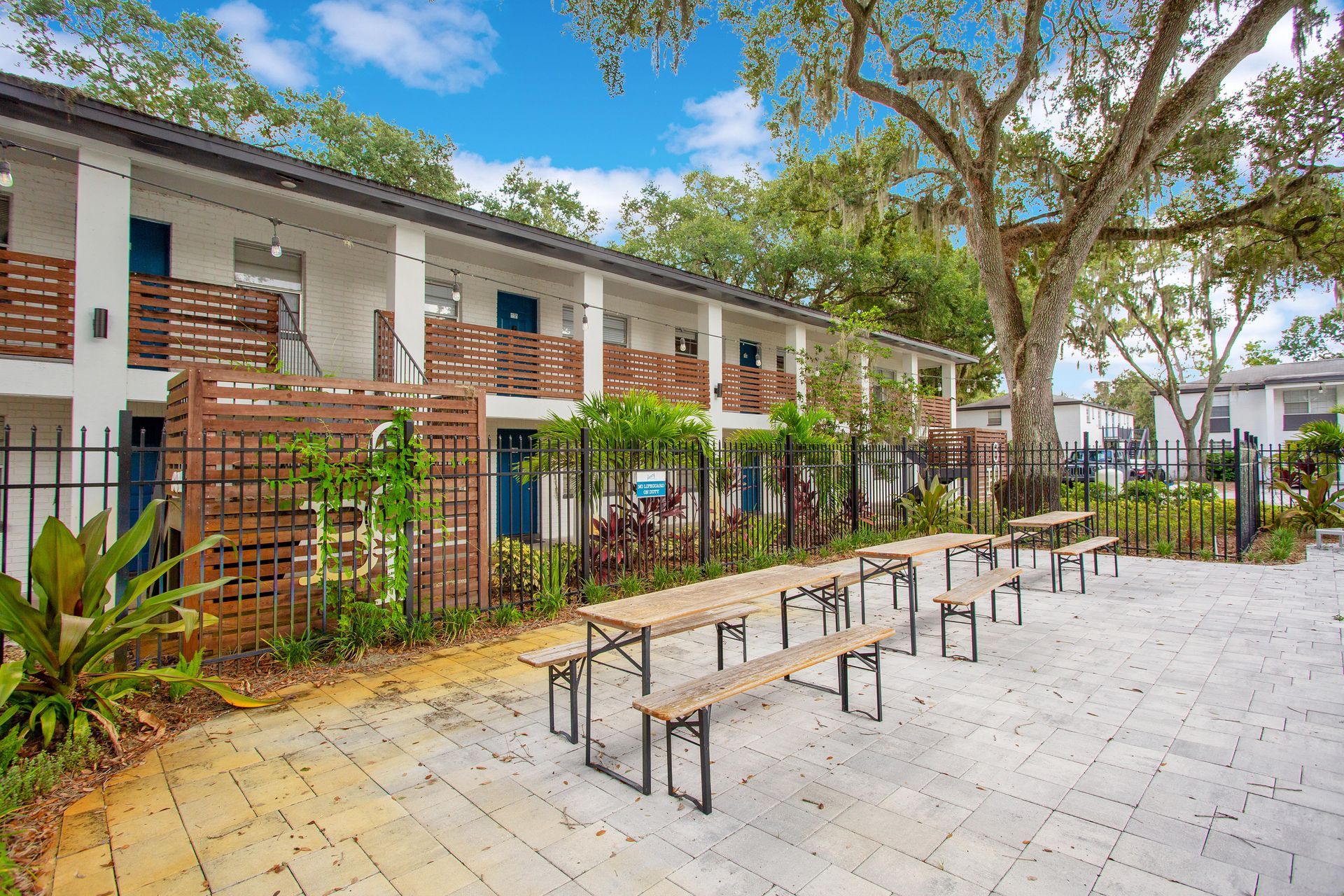 Picnic tables at The Henry in Plant City, FL.