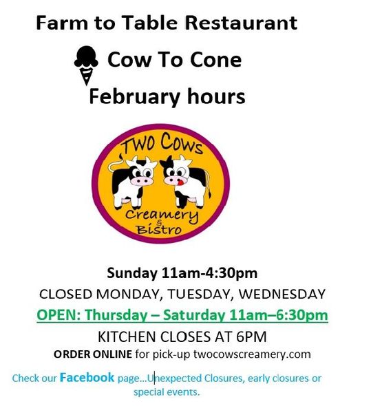 A poster for a farm to table restaurant with cows on it