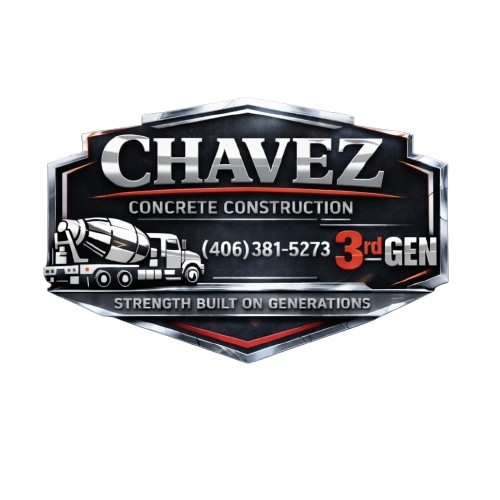 Logo for Chavez Concrete Construction featuring a concrete mixer truck, phone number (406) 381-5273, and 3rd Gen branding.