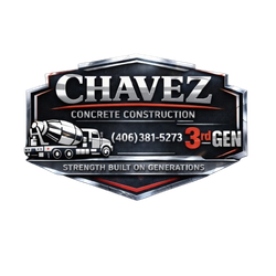 Logo for Chavez Concrete Construction featuring a concrete mixer truck, phone number (406) 381-5273, and 3rd Gen branding.