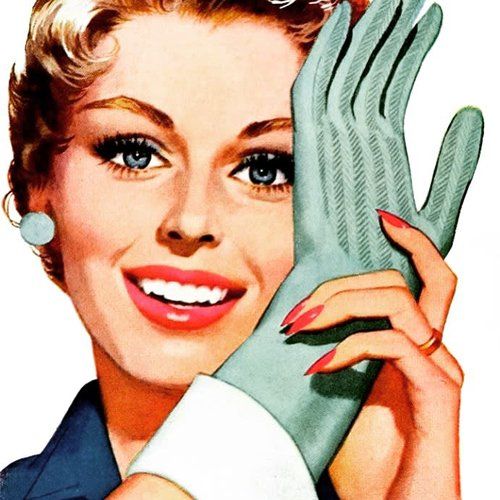 1950s artwork of a woman wearing cleaning gloves