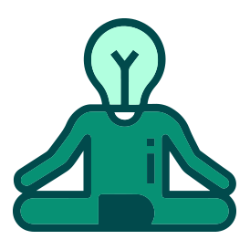 A person is sitting in a lotus position with a light bulb instead of a head.