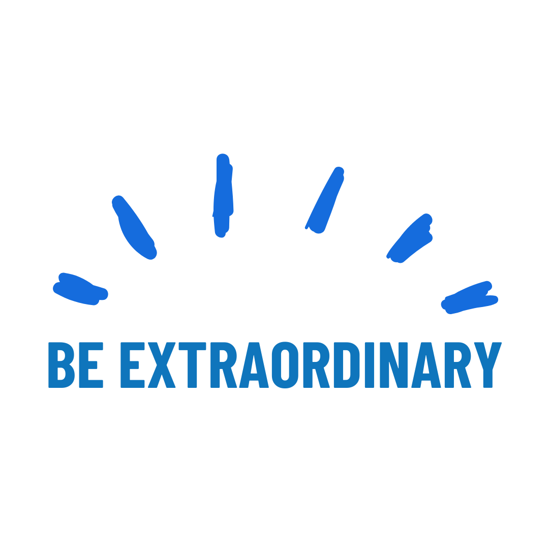 A blue logo that says `` be extraordinary '' on a white background.