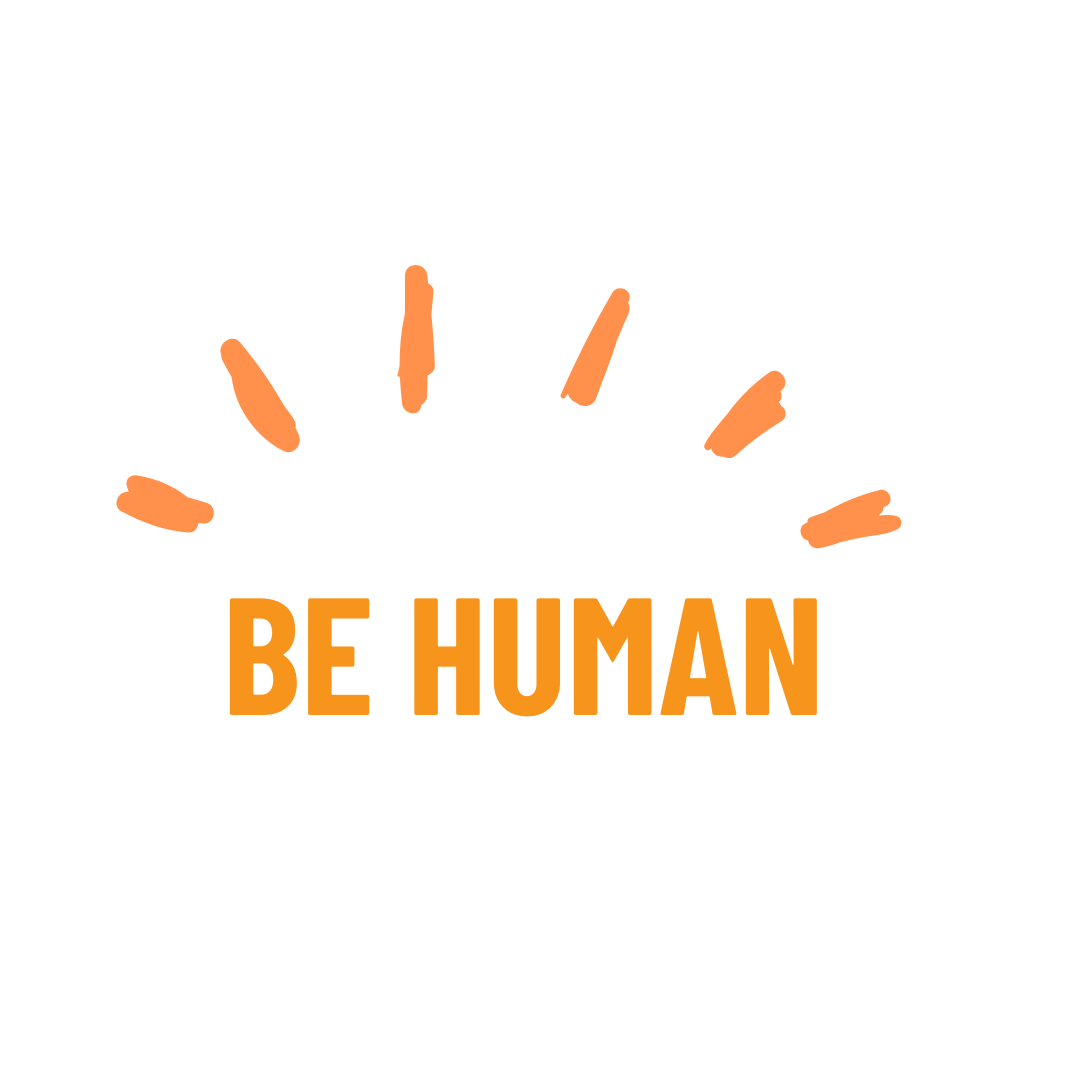 A logo that says `` be human '' with orange rays coming out of it.