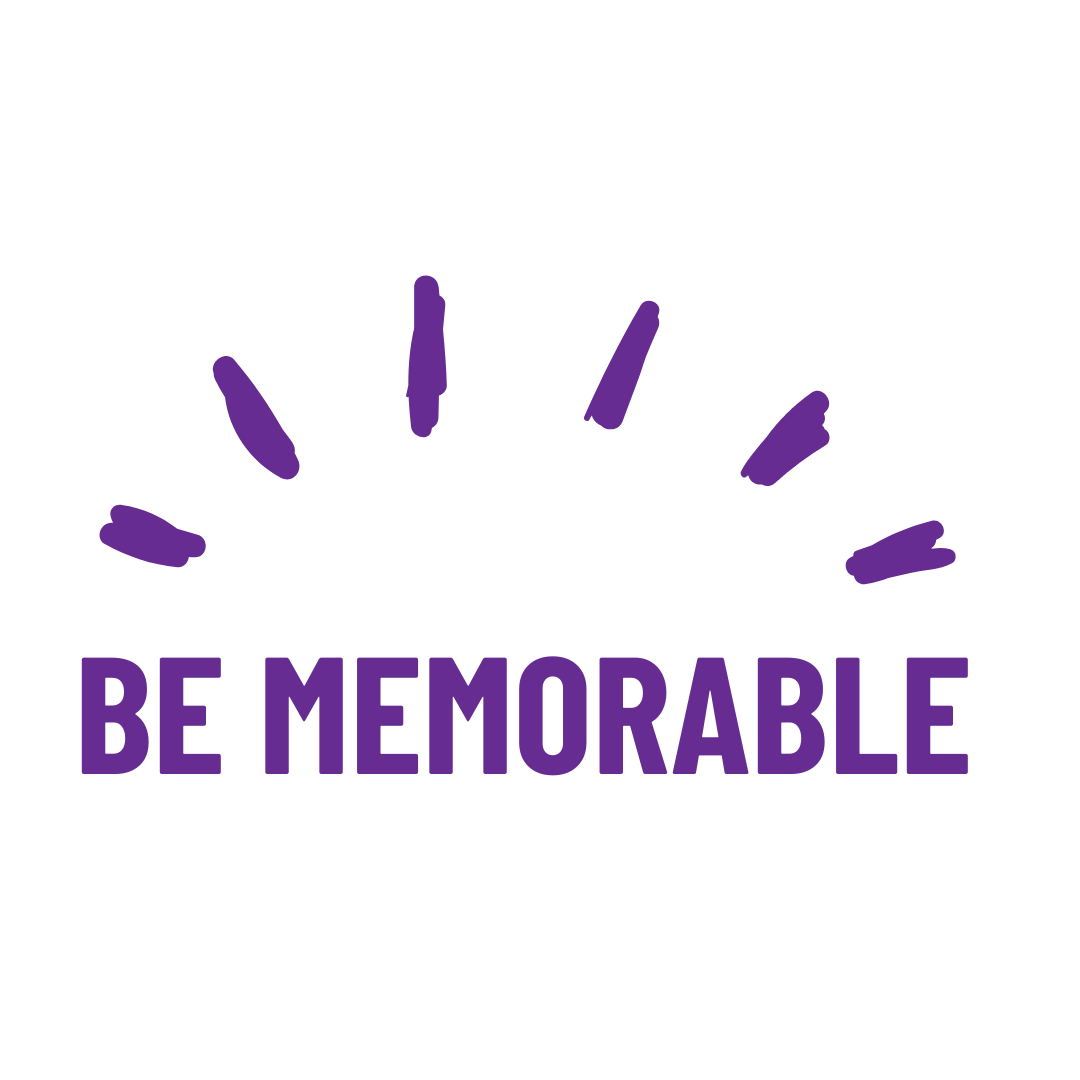 A purple logo that says `` be memorable '' on a white background.