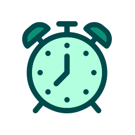 An icon of a green alarm clock on a white background.