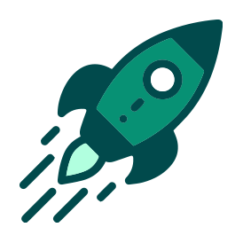 A green rocket is flying through the air on a white background.