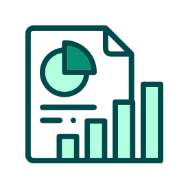 An icon of a graph and pie chart on a piece of paper.