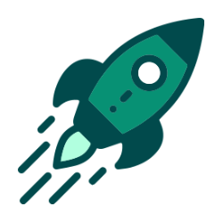 A green rocket is flying through the air on a white background.