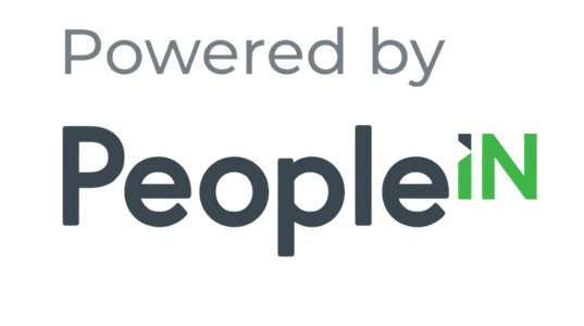 A logo that says powered by people in on a white background