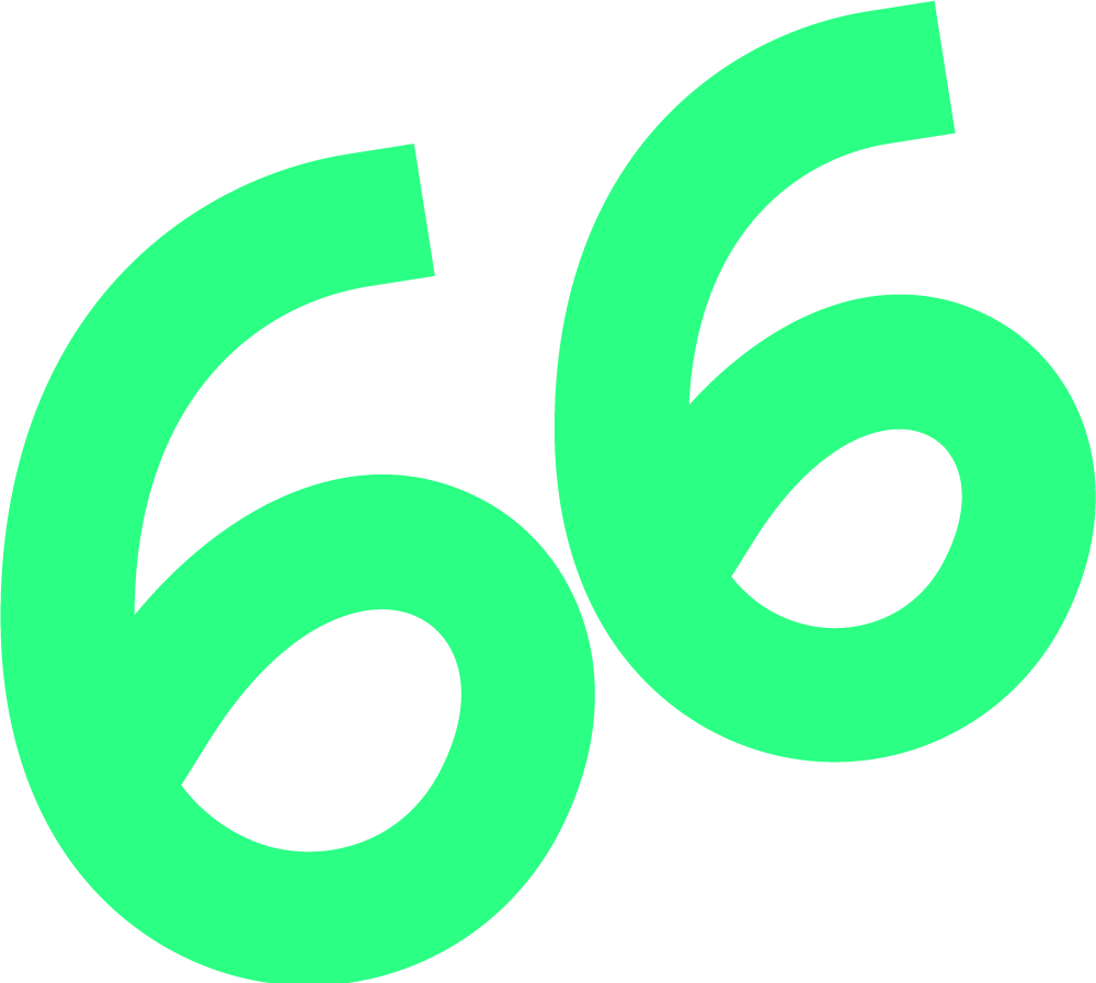 A green number 66 on a white background.