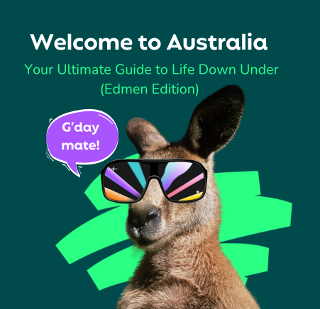 A kangaroo wearing sunglasses says welcome to australia