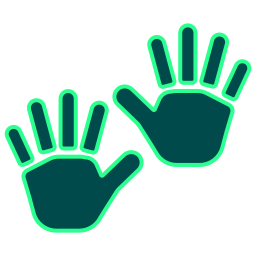 A pair of hands with green outlines on a white background.