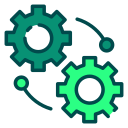 A pair of green gears connected to each other on a white background.