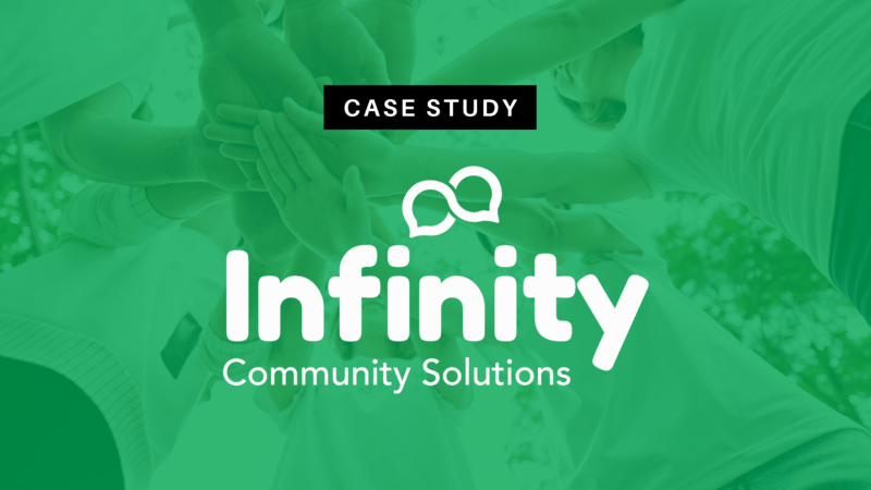 The logo for infinity community solutions is on a green background