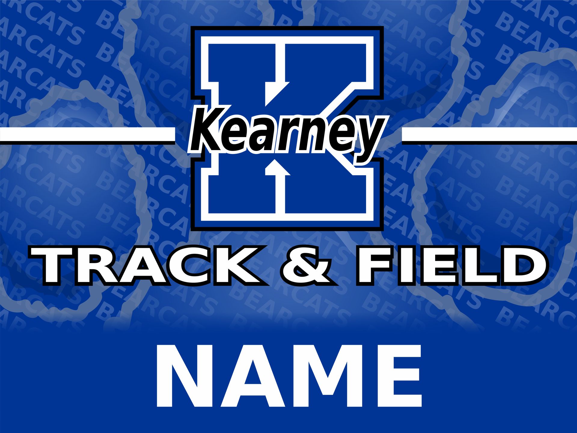 A blue sign that says kearney track and field name