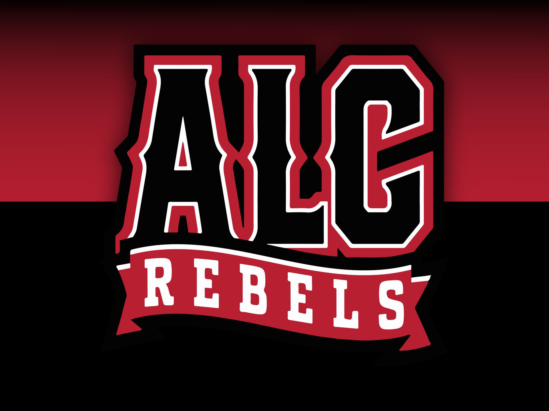 A black and red logo for the alc rebels