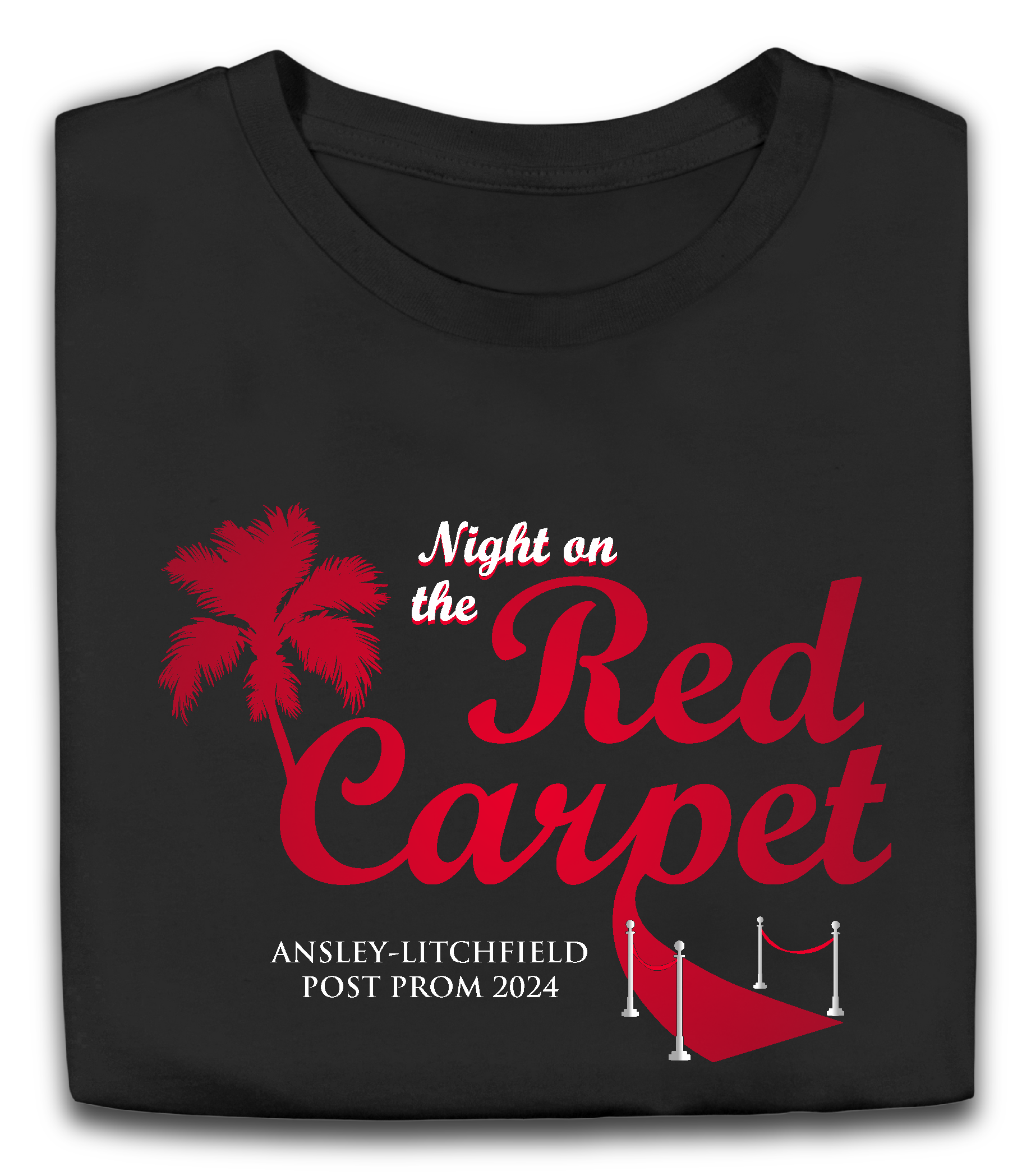 A black t-shirt that says night on the red carpet