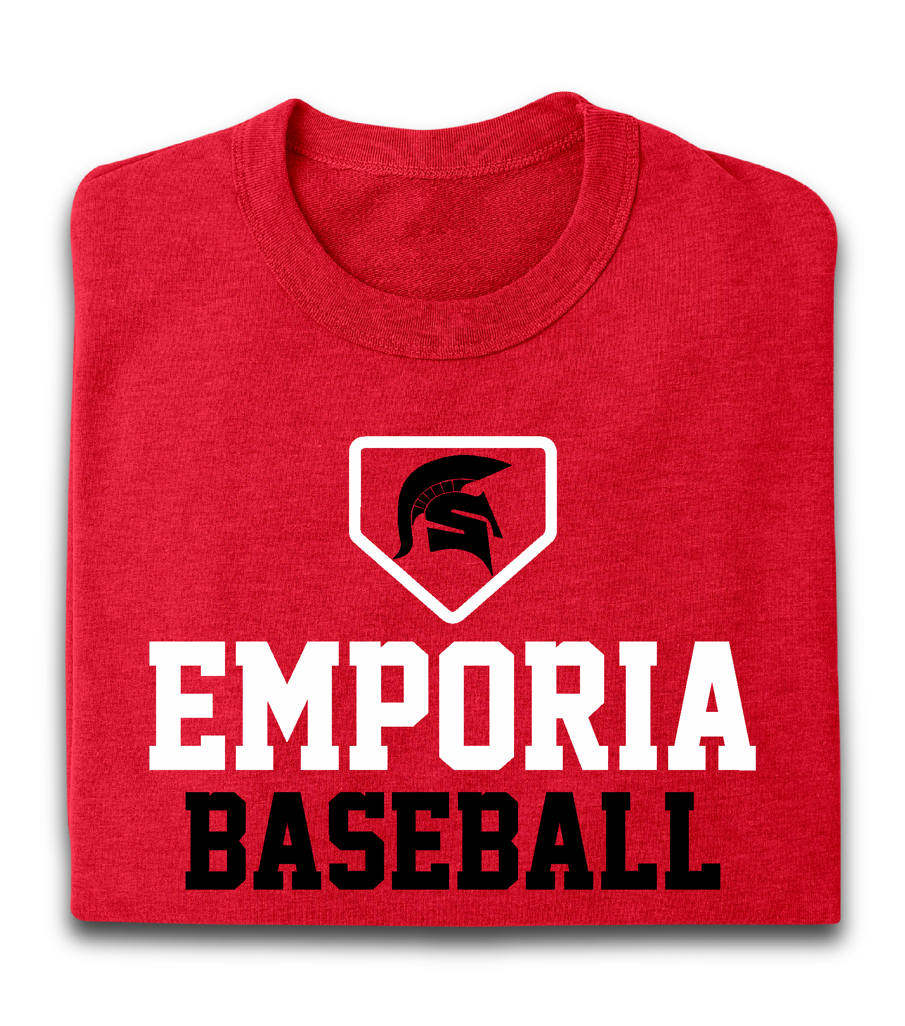 A red shirt that says emporia baseball on it