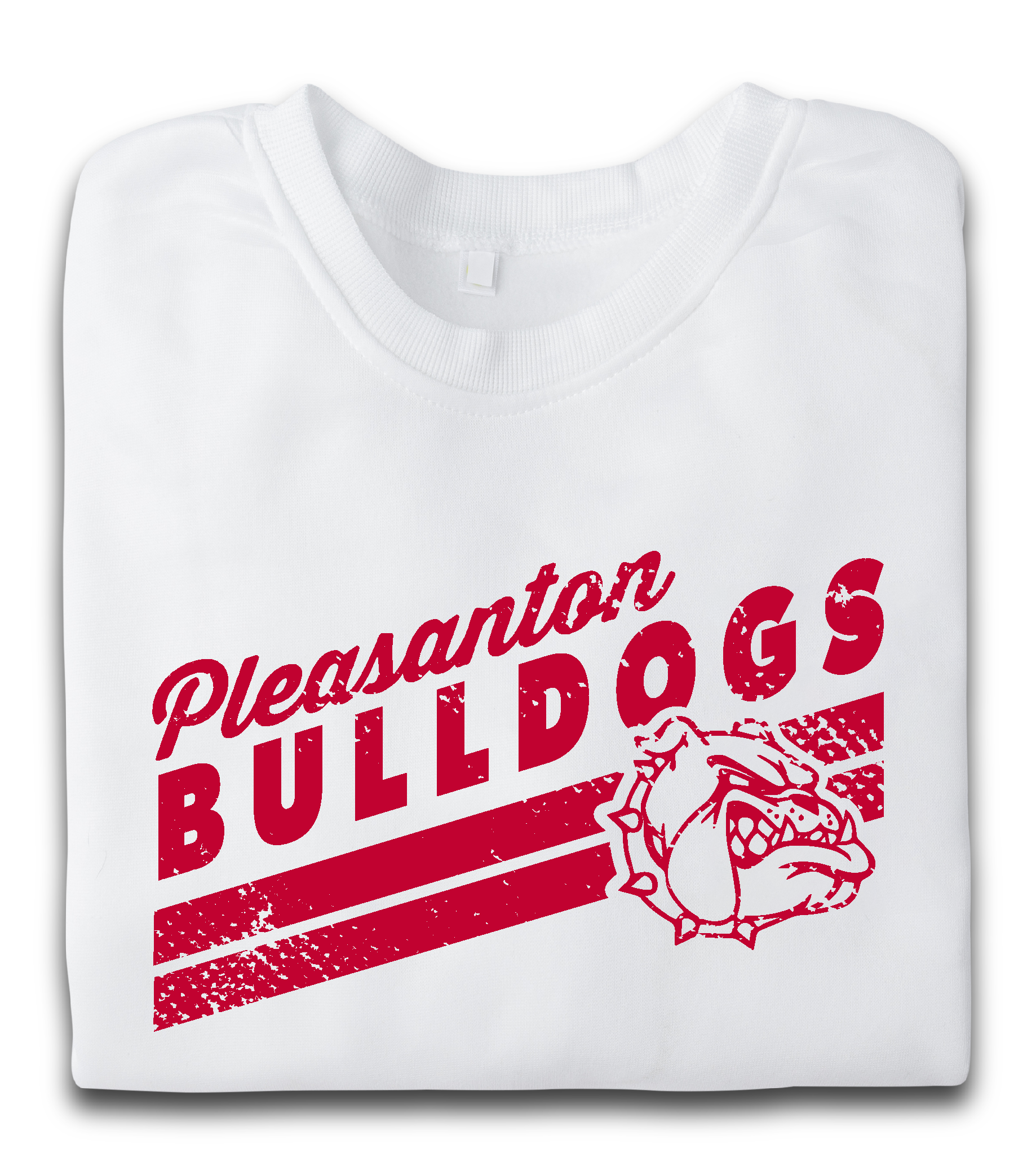 A white t-shirt that says pleasanton bulldogs on it