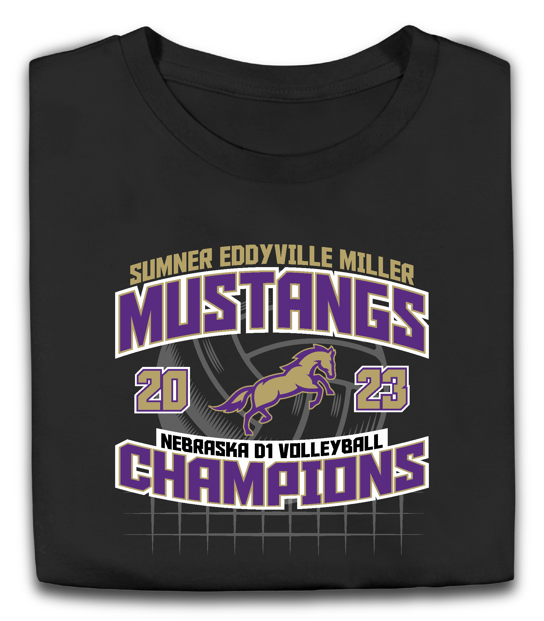 A black t-shirt that says mustangs on it