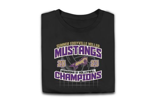 A black t-shirt that says mustangs champions on it