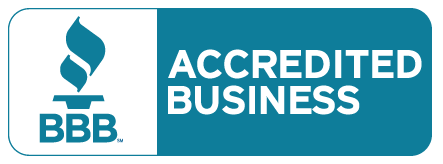 A blue sign that says accredited business on it