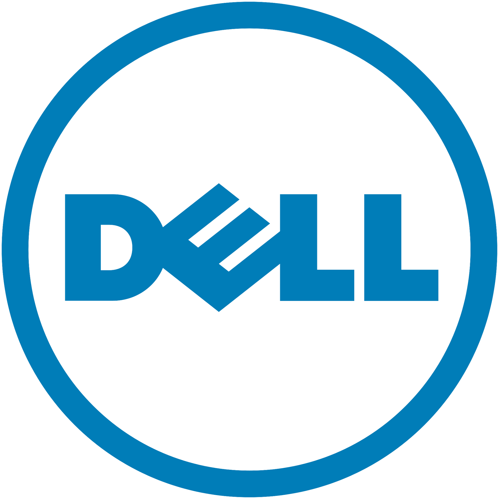 A dell logo in a blue circle on a white background