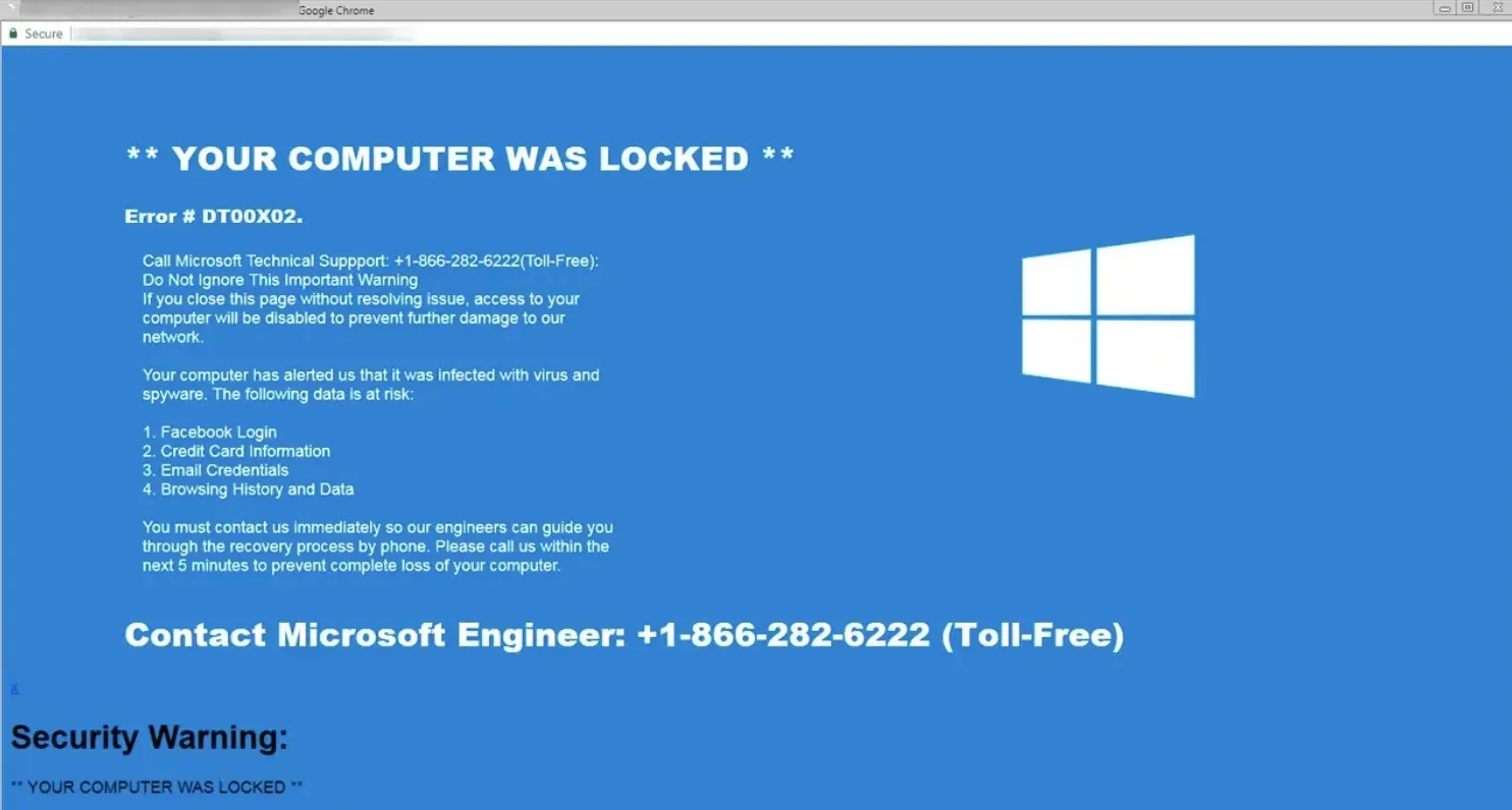 A blue screen that says your computer was locked