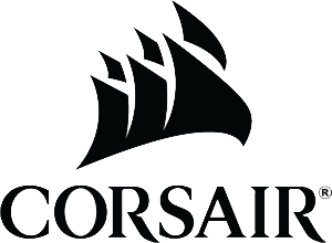 The corsair logo is black and white and has a sailboat on it.