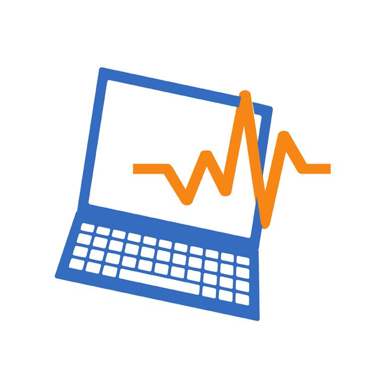 An icon of a laptop with a heartbeat line on it