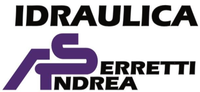Logo per “Idraulica Serretti Andrea” con testo nero e viola e grafica stilizzata di una chiave inglese.