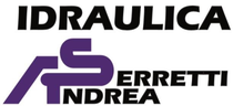 Logo per “Idraulica Serretti Andrea” con testo nero e viola e grafica stilizzata di una chiave inglese.