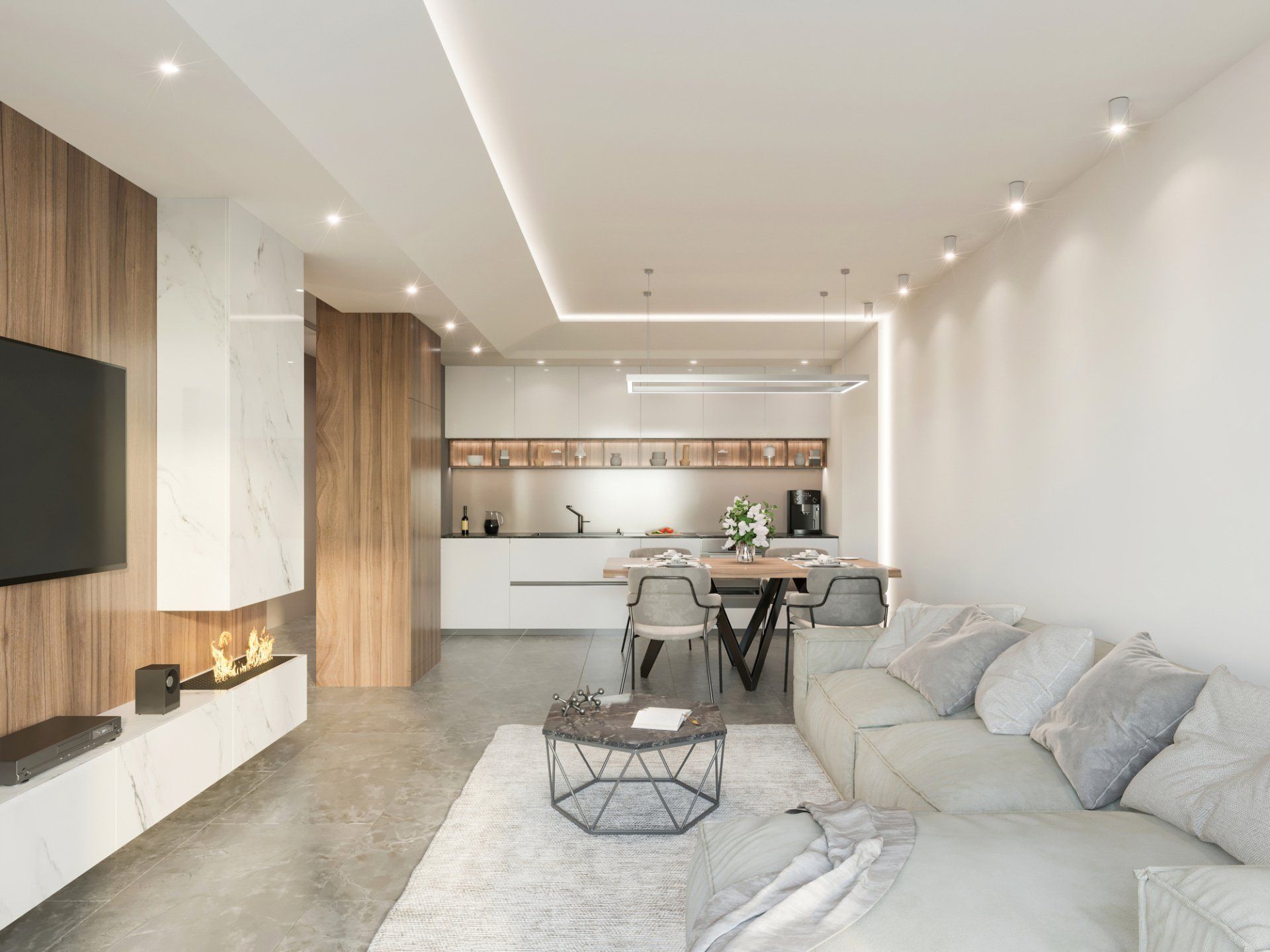 ambienti con faretti e strisce led