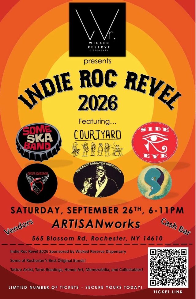 Indie Roc Revel 2026 flyer — Saturday September 26 at ARTISANworks Rochester NY