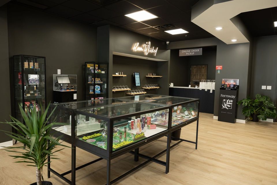 Display cases at Wicked Reserve Dispensary in Rochester, NY