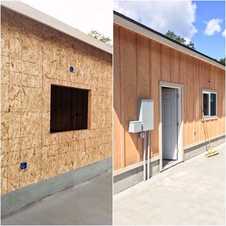 A before and after picture of a house being built